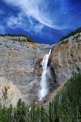 Takakkaw Falls in Yoho National Park in the Canadian Roackies showing the correct use of a circular polarizing filter in landscape photography.